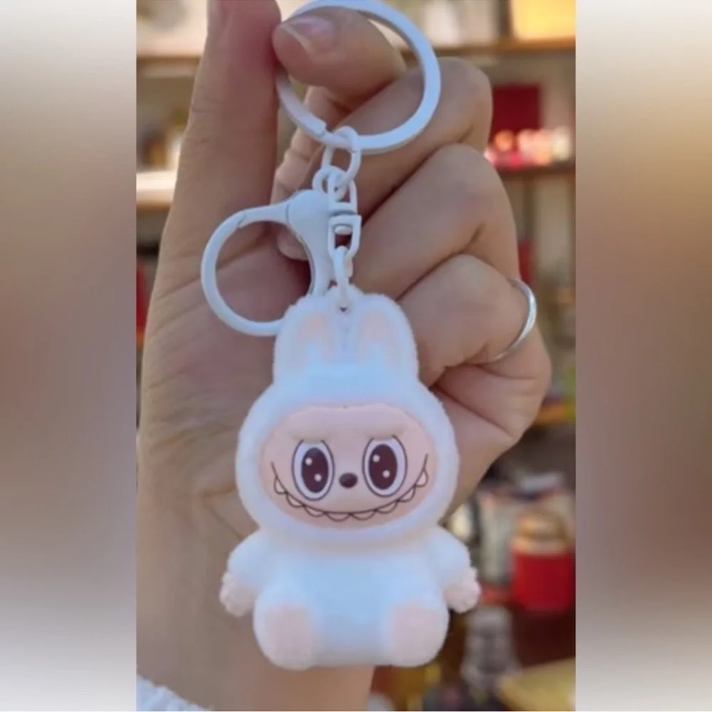 Adorable White Colored Fuzzy Bunny Labubu Keychain NEW with Tags